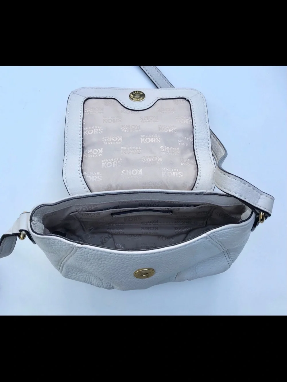 Michael Kors Cream Pebbled Leather Crossbody with Gold Plaque